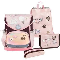 Belmil Schulranzen Compact Plus Glam für Mädchen, rosa/schwarz, 5-teiliges Set