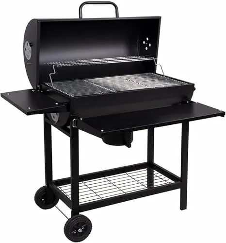 DRULINE Profi Smoker Grillwagen XL - Smoker Grill aus Stahl mit großem Grillrost, praktischer Ablagefläche und einfacher Temperaturregulierung - ideal für gesellige Grillabende mit Familie und Freunden.