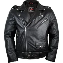 Lederjacke Rockerjacke Rocker Punk Motorradjacke Western Highway Rockabilly Bike(2XL) - Schwarz - XXL