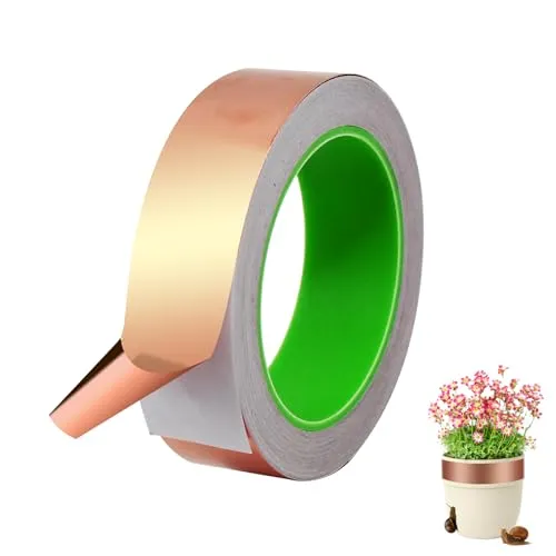 Horuili® Kupferband Gegen Schnecken, 30mm x 20m Kupferfolie Klebeband, Beidseitig Leitende Kupferfolienband, Doppelt leitfähiges Kupferfolienpapier, Selbstklebendes schneckensicheres Kupferfolienband