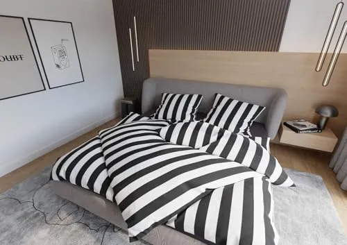 Bettwäsche mit Stil Mako Satin Blockstreifen anthrazit 240x220 cm - Hochwertige Bettwäsche-Garnitur in Größe 240x220 cm und 2x 80x80 cm. Aus 100% Baumwolle, mercerisierte Qualität für ein angenehmes Hautgefühl. Verdeckter YKK-Reißverschluss sorgt für eine elegante Optik.