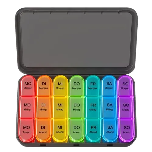 Doruimi Tablettenbox 7 Tage Morgens Mittags Abends, Medikamentenbox 7 Tage 3 fächer, Klein Pillendose Große Fächer - Schwarz