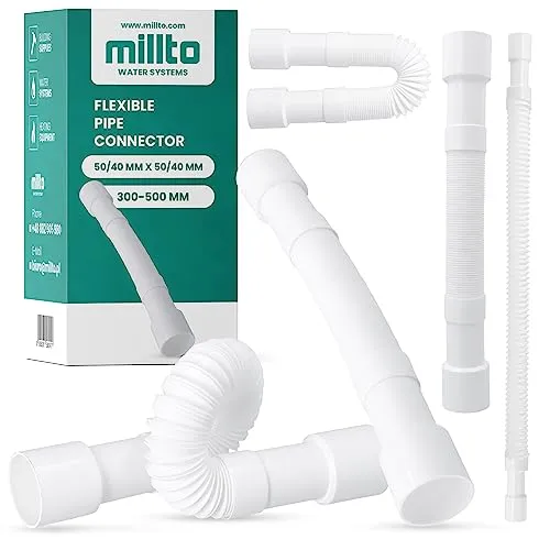 Millto™ Flexibel Abflussrohr 50/40 mm Weiß Polypropylene Anschluss Universelle Verbindung Schlauch Passend für Alle Konfigurationen Verstellbarer