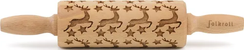 folkroll Teigroller 3D-Motiv-Teigrolle Massivholz, Rentier Sterne