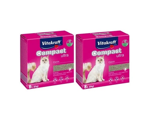 Vitakraft Katzenstreu Compact Ultra 16 kg - Hochwertige Klumpen-Katzenstreu für eine einfache Reinigung. Mit 16 kg besonders ergiebig und ideal für die Katzentoilette.