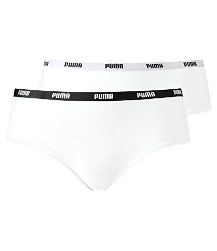 Puma Damen Unterwäsche Puma Iconic Hipster 2P, White/White, S, 573009001