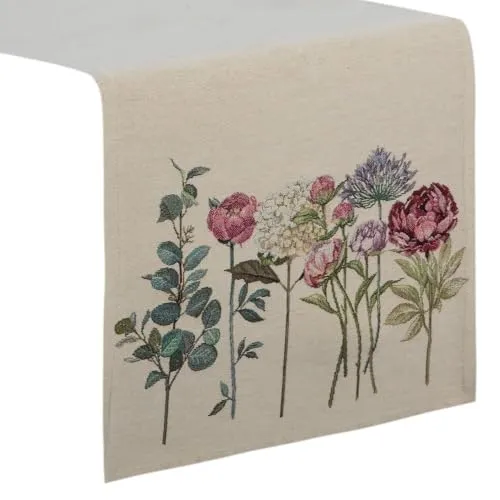 Eurofirany 1242/NAT Tischläufer Tischdecke Tischtuch rechteckig 40x100 cm Rustikal Blumen Läufer Landhaus Retro Deko Dekoration Tischwäsche Tafeldecke