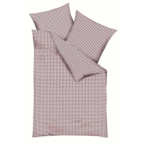Kaeppel Bettwäsche Vichy Feinbiber rot 135x200 cm - Bettwäsche-Set im modischen Karo Design, aus 100% Baumwolle, mit praktischem Marken-Reißverschluss für einfachen Bezugwechsel.
