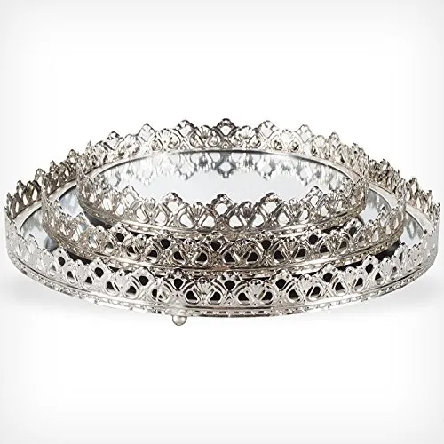 DRULINE Dekotablett Spiegeltablett 3er Set in silber von DRULINE