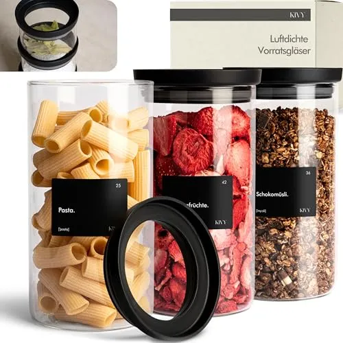 KIVY Vorratsgläser mit transparenten Glasdeckel [3x 1200ml] von KIVY