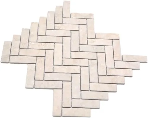 Mosaik Fliese Keramik Fischgrät Steinoptik hellbeige für WAND BAD WC DUSCHE KÜCHE FLIESENSPIEGEL THEKENVERKLEIDUNG BADEWANNENVERKLEIDUNG Mosaikmatte Mosaikplatte