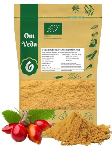 Hagebuttenpulver BIO 200g | ganze Hagebutte fein gemahlen | Intensiv fruchtig-säuerliches Aroma | Bio-Qualität Organic Rosehip Powder Küche Tee Naturprodukt