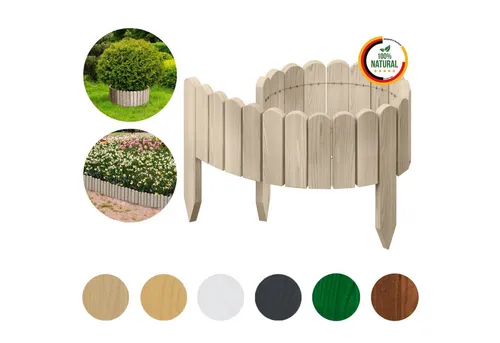 Floranica Palisade Flexible Rollborder Beeteinfassung Beetumrandung Rasenkante Holzzaun, LxH: 100x10 cm, Unbehandelt, Dekozaun Umzäunung von Blumenbeeten Kräutergarten Wege Rasenbegrenzung