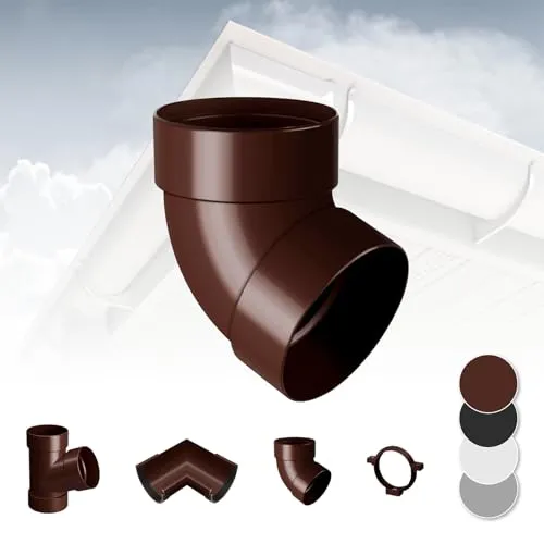 RAINWAY S Regenrinnen System (Rohrbogen 67° zweifach braun) - PVC-U Kunststoff in 4 Farben, für Dachflächen < 100m² empfohlen, Eckstück Bogen 67 Grad