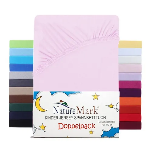 NatureMark Spannbettlaken Jersey Spannbettlaken, 100% Baumwolle, Gummizug: rundum, (2 Stück), Kinder Spannbetttuch, für Baby-/Kinderbett, 70x140 cm, Rosa