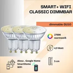 LEDVANCE LED-Lampe Smart+ WiFi Spot GU10, 5W, warmweiß, 3 Stück - Energiesparlampen mit App-Steuerung und Sprachsteuerung über Alexa und Google Assistant. Dimmbare 5W LED-Lampe, die 50W ersetzt, für warmweißes Licht und lange Lebensdauer von bis zu 20.000 Stunden.