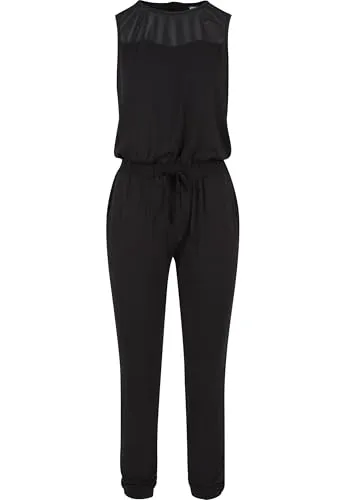 Urban Classics Damen Relaxed Jumpsuit - Einfarbig in Schwarz (Gr. X-Large) - Jumpsuit für Damen mit figurnahen Schnitt und tollen Passform, inkl. Netzeinsätzen im Dekolleté für einen zusätzlichen Eyecatcher.