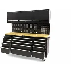 HBM-Werkbank mit Unterschrank und Holzarbeitsplatte, 182 cm