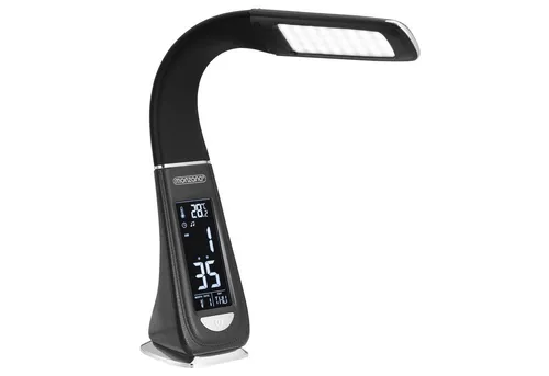 monzana Schreibtischlampe Lilly, Schwarz - Schreibtischlampe mit LED, integriertem Display, Kalender, Uhr und Thermometer - perfekt für modernes Arbeiten und stilvolle Akzente.