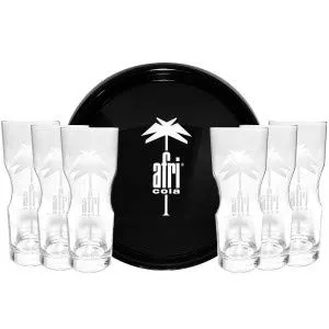Afri-Cola Set - 6x Gläser 0,2L + Tablett 37,5cm - Cola Set mit 6 stylischen Gläsern und einem eleganten Tablett, perfekt für gesellige Abende und ein unvergessliches Trinkerlebnis.