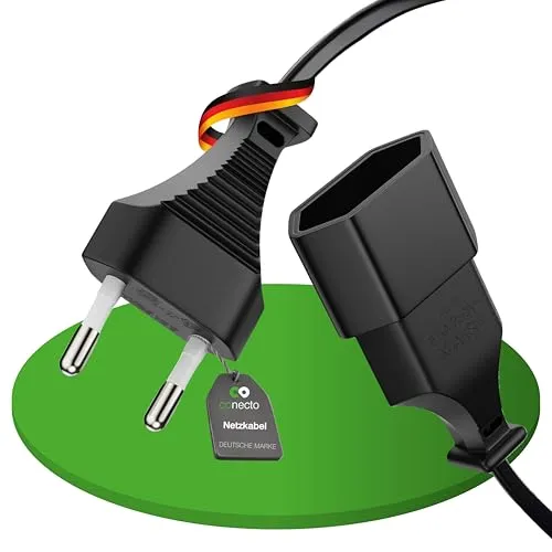 conecto Stromkabel Netzkabel Verlängerungskabel, 1,0m, Flachstecker Eurostecker Typ C Netzstecker auf Euro Buchse, Netzkabel Strom Verlängerung für Haushaltsgeräte, TV, Spielekonsole, Schwarz