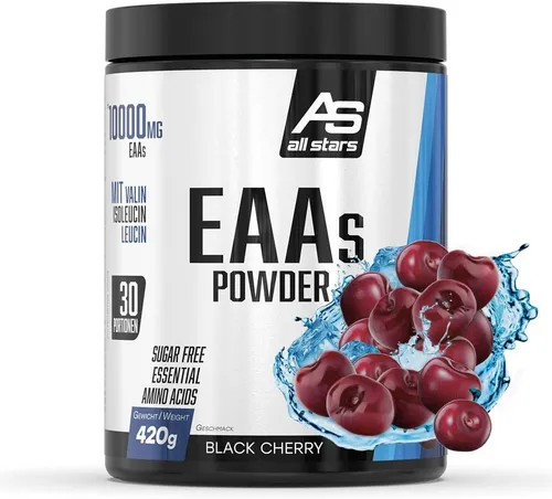 All Stars EAA Black Cherry - Zuckerfreies EAA Pulver - Sportnahrung mit 10.000mg essentielle Aminosäuren pro Portion, leicht löslich und in vier fruchtigen Geschmacksrichtungen erhältlich. Ideal für Fitness-Enthusiasten!