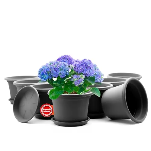 BigDean 8 Stück Blumentopf mit Untersetzer rund ø 30 cm Anthrazit – wetterfester Pflanzkübel Made in Europe