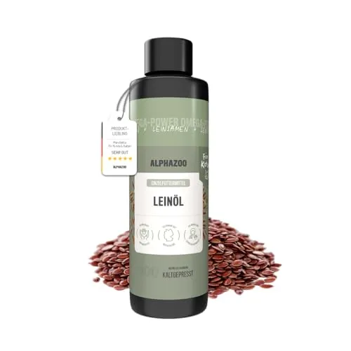 alphazoo Premium Leinöl für Katzen 250 ml mit Omega-3- und Omega-6-Fettsäuren | Kaltgepresst, natürlich rein | Für Fellpflege & Verdauung