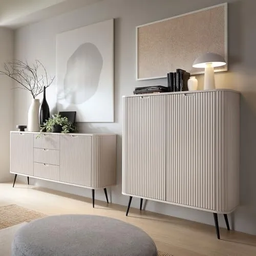 Lomadox Wohnzimmer-Set ZARA-160 – 2-teilig in Kaschmir Beige mit Rillen-Design - Stilvolles 2-teiliges Wohnzimmer-Set ZARA-160 in Kaschmir Beige. Hochwertige Verarbeitung mit modernem Rillen-Design und stabilen Metallfüßen. Ideal für eine elegante Wohnatmosphäre!