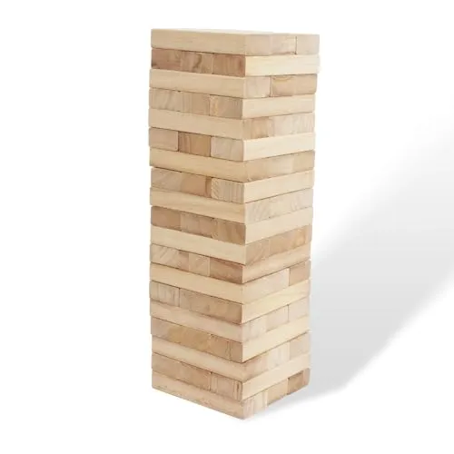 WOODENFUN Riesenwackelturm Spiel Holz Stapelturm Builds Von 0.4m - 1,2m Groß Tumble Tower Spiele Jumbo Toppling Blocks Spielzeug Für Kinder Erwachsene & Familie (Holzfarbe)