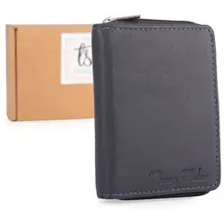 Dunkelblau Navy Brieftasche Geldbörse Damen Klein Geldbeutel Frauen Echtes Leder mit Münzfach Zipper Kartenhalter mit RFID Blocker - Blau