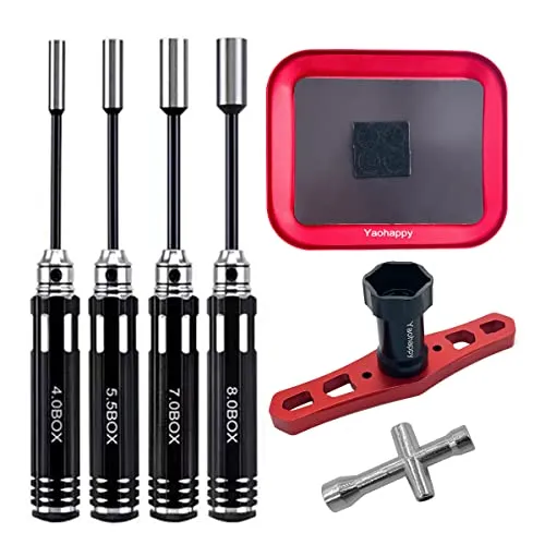 Sechskant-Schraubendreher-Set Sechskantmuttern-Schraubendreher 4,0/5,5/7,0/8,0 mm und 4-Wege-Kreuzschlüssel, 17-mm-Radschlüssel, RC-Schraubenfach RC-Reparaturwerkzeug-Kit für RC Quadcopter