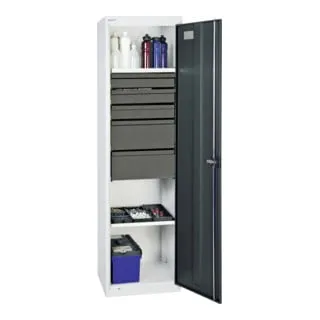 Stumpf Werkzeug- und Materialschrank 3000 - Robuster Materialschrank mit 5 Schubladen und 2 höhenverstellbaren Wannen, schlag- und kratzfest, ideal für Werkstätten und Gewerbe, hergestellt in Deutschland mit 5 Jahren Herstellergarantie.