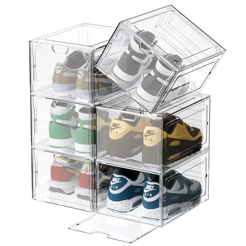 Schuhboxen Organizer-Schuhkartons durchsichtig,Transparent Schuhaufbewahrung für Sneakers und Turnschuhe,Kunststoffbox mit durchsichtiger Tür, 33.5 x25 x18cm, für Schuhe bis Größe 46, Weiß (6Pcs)