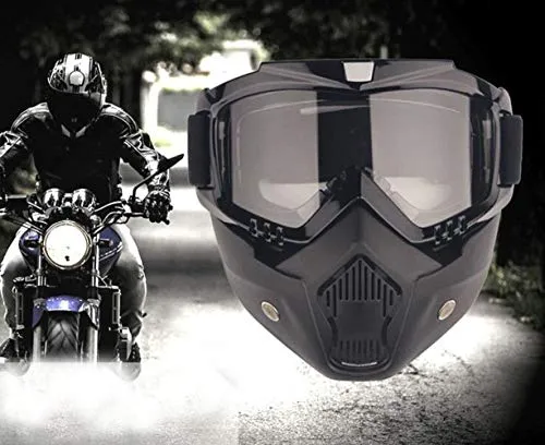 Motorradbrillenmaske mit Abnehmbarer Gesichtsmaske - Skibrillen mit abnehmbarer Brille und Mundfilter für optimalen Schutz vor Wind und Staub. Ideal für Outdoor-Sportarten und anpassbar an alle Kopfgrößen.