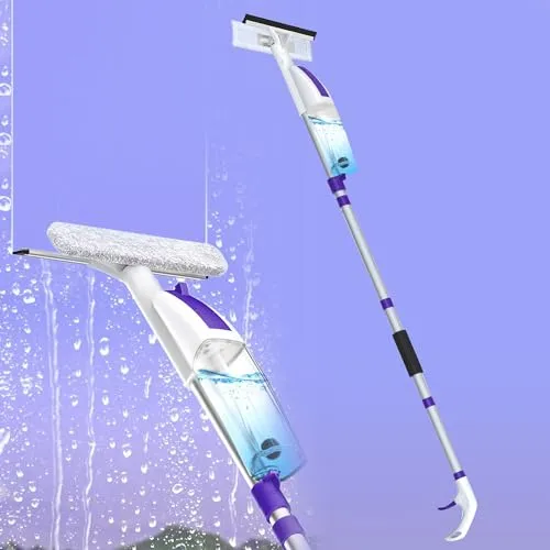 Fensterabzieher mit 152,4 cm Verlängerungsstange, Fensterreinigungs-Rakel-Set, 2-in-1-Abzieher, 3 Mikrofaser-Reinigungspads und 400 ml Sprühflasche, Mehrzweck-Rakel für Zuhause, Fenster, Dusche, Auto
