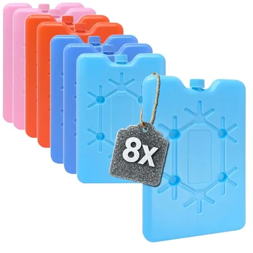 com-four® 8x Extra flaches Kühlakku - Platzsparend und ideal für Kühlbox und Kühltasche - Kühlelement in bunten Farben (bunt - 8 Stück - S)