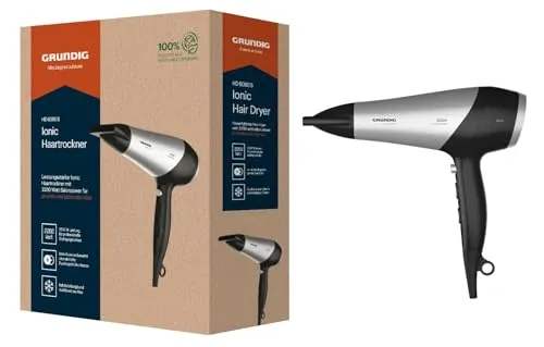 GRUNDIG HD 6080 L Haartrockner 2200 W - Haartrockner mit Ionen Funktion, 3 Temperatur- & 2 Luftstromstufen für antistatisches, glänzendes Haar. Keramikbeschichtung schützt und hydratisiert das Haar. 1,8 m Kabel für flexible Handhabung.