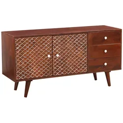 Vintage TV Schrank Lowboard Mathis Braun 145cm – Handgefertigtes Möbelstück - Elegantes TV Lowboard aus robustem Massivholz mit handgeschnitzten Details. Bietet praktischen Stauraum für Ihre Unterhaltungselektronik. Ein einzigartiges Highlight für jedes Wohnzimmer!