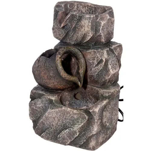 dobar® Design Zimmerbunnen 96400e - Dreistufiger Tischbrunnen in Steinoptik - Dekorativer Zimmerbrunnen mit 3 Wasserstationen, ideal für Wohnzimmer oder Büro. Bruchfestes Polyresin sorgt für langlebige Qualität und schafft ein entspannendes Ambiente.