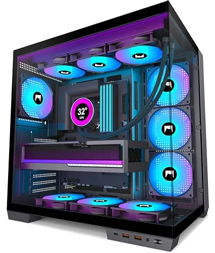 HYXN H1 ATX PC Gehäuse – 7 vorinstallierte ARGB Lüfter, Dual Kammer Design