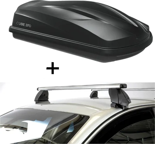 Dachbox CUBE370 370 Liter schwarz + Dachträger K1 PRO für Hyundai i20 I (5Türer) 08-12 - Praktisches Set mit Dachbox (370 Liter) und Aluminium-Dachträger für Hyundai i20 I (5Türer) 08-12. Maximieren Sie Ihren Stauraum und genießen Sie den Komfort auf Reisen. Einfache Montage und hoher Qualitätsstandard.