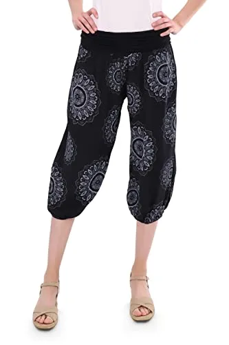 Malito - Damen Haremshose mit Orient Print - Capri Stoffhose elastischer Bund - Aladinhose für Strand & Alltag - Pumphose 7196 (schwarz)