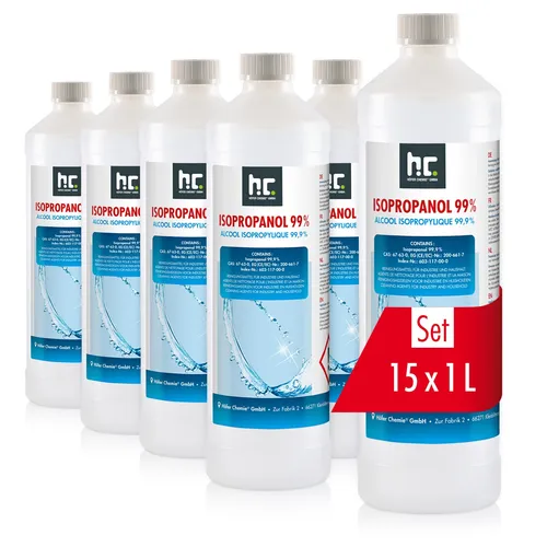15x 1 L Isopropanol 99,9% in Flaschen - Reinigungsmittel für vielseitige Anwendungen: Ideal zur streifenfreien Reinigung von Glas und zur Entfettung in der Nagelmodellage. Effektiv gegen Bakterien und unangenehme Gerüche.