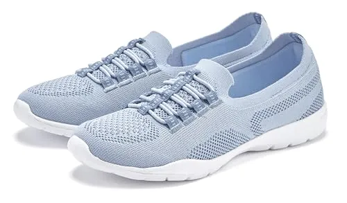 LASCANA Sneaker Slipper Damen, Gr. 42, hellblau - Halbschuhe im sportlichen Design, VEGAN und aus leichtem Meshmaterial mit elastischen Schnürbändern für einfaches Reinschlüpfen. Ideal für den Alltag und bequem zu tragen.