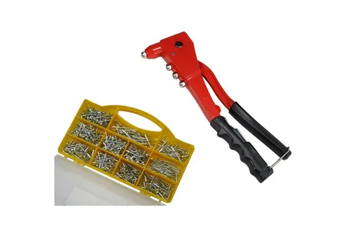 peveha24 Blindniete Blindnietzange mit 650-teiligem Sortiment - Einhand Blindnietzange mit 650 Blindnieten, ideal für Holz, Metall und Kunststoff. Auswechselbare Mundstücke für Nieten von 2,4 bis 4,8 mm bieten vielseitige Anwendungsmöglichkeiten.