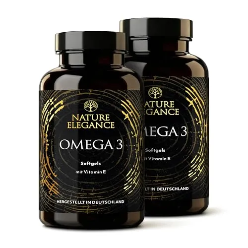 NATURE ELEGANCE Omega 3 Kapseln Hochdosiert mit Vitamin E - 120 Softgels mit 2000mg Fischöl pro Tagesdosis - Leicht schluckbare Fischöl Kapseln aus nachhaltigem Fischfang (Omega 3 | 240 Kapseln)