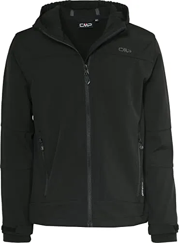 CMP Kinderjacke mit fester Kapuze, Schwarz, 110 - Softshelljacke für Outdoor-Abenteuer, mit Clima Protect Membran für 7.000 mm Wasserdichtigkeit und hervorragender Atmungsaktivität. Verstellbare Kapuze und Handgelenkverschluss für optimalen Komfort.