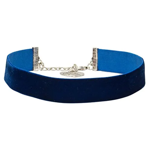 Alpenflüstern Trachten-Samt-Kropfband breit - Trachtenkette enganliegend, Kropfkette elastisch, eleganter Damen-Trachtenschmuck, Samtkropfband blau DHK199