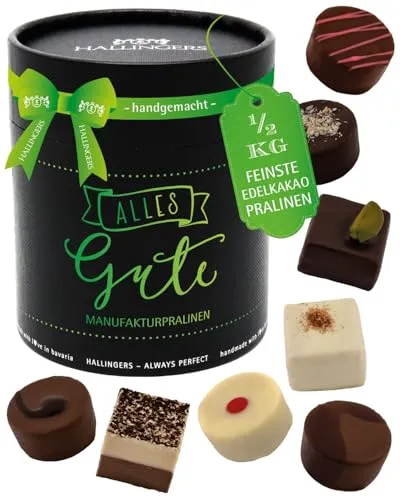 Hallingers Genuss Manufaktur Pralinen Geschenk – ohne Alkohol, handgemacht aus Premium Edelkakao, edle Geschenkdose 